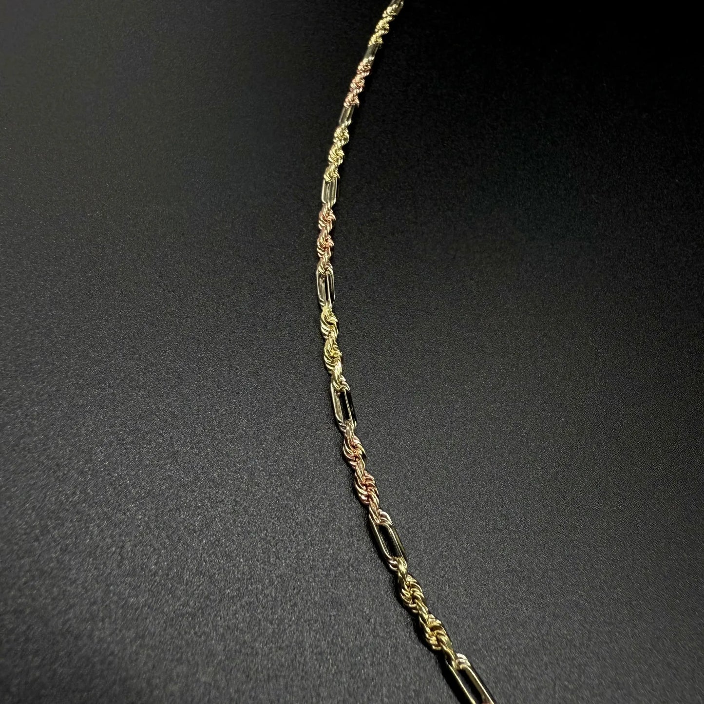Cadena Tricolor Fantasía de Oro 14K – 27.5 cm | Joyería Celina